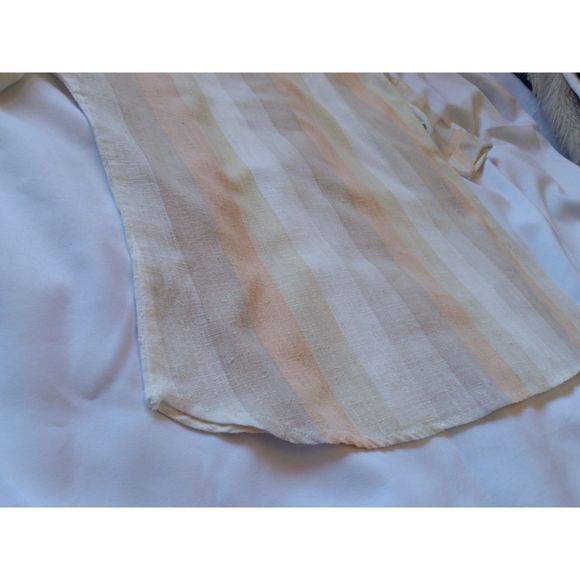 Cabrais Vintage Linen Short Sleeve Striped Neutrals Beach Short Sleeve Top L XL - Picture 6 of 10
